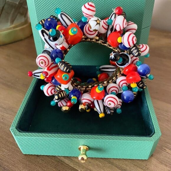 Vintage Cha Cha Wide Bracelet Glass Bead Expansion Boho Glam 1950's - Picture 3 of 8